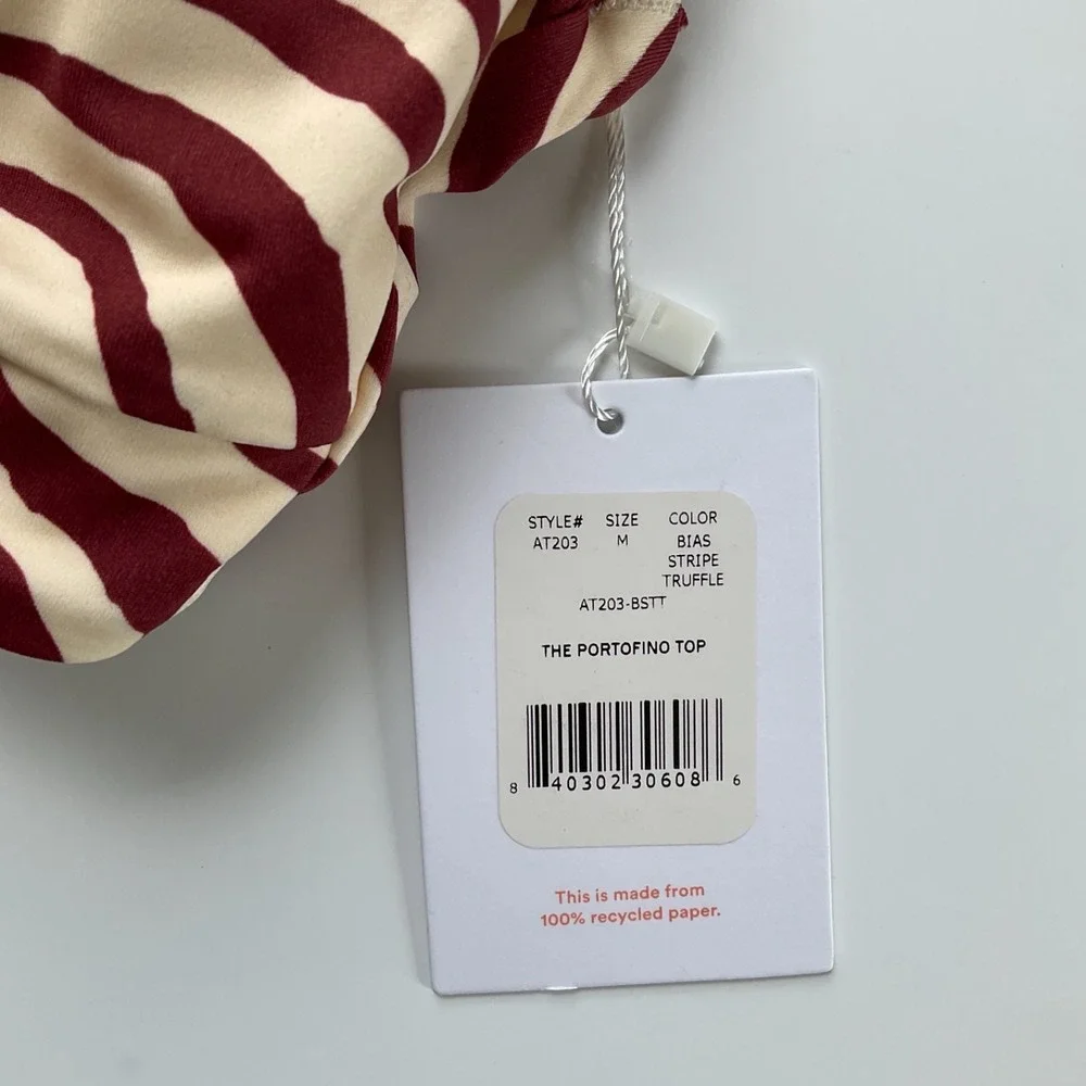 Andie Portofino Top Zebra Bias Stripe‎ Truffle Bikini Twist Top Swim Medium NEW